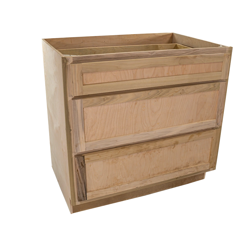 Kitchen Drawer Base Cabinet | Unfinished Poplar | Shaker Style | 30 in | 3 Drawer